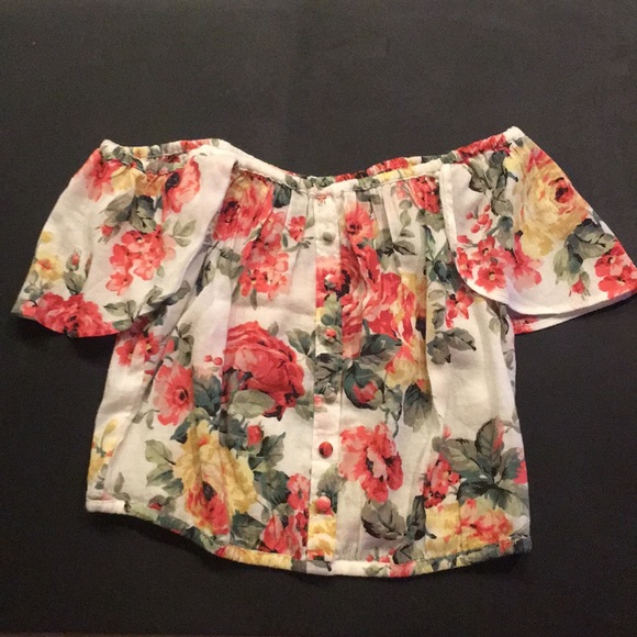 Off the Shoulder Abercrombie Floral Crop Top - Picture 2 of 3
